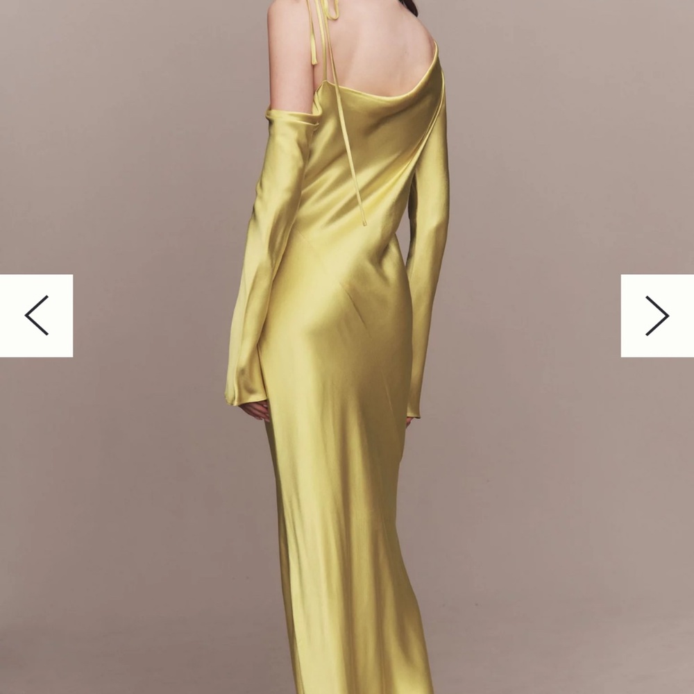 Shona Joy Sofia Asymmetrical Long-Sleeve Satin Maxi Dress